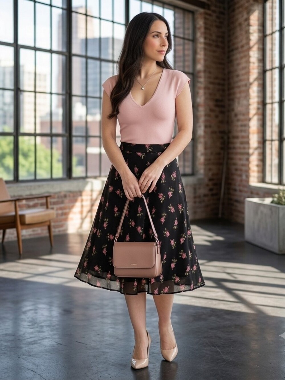 Jones New York Black A-Line Floral Skirt